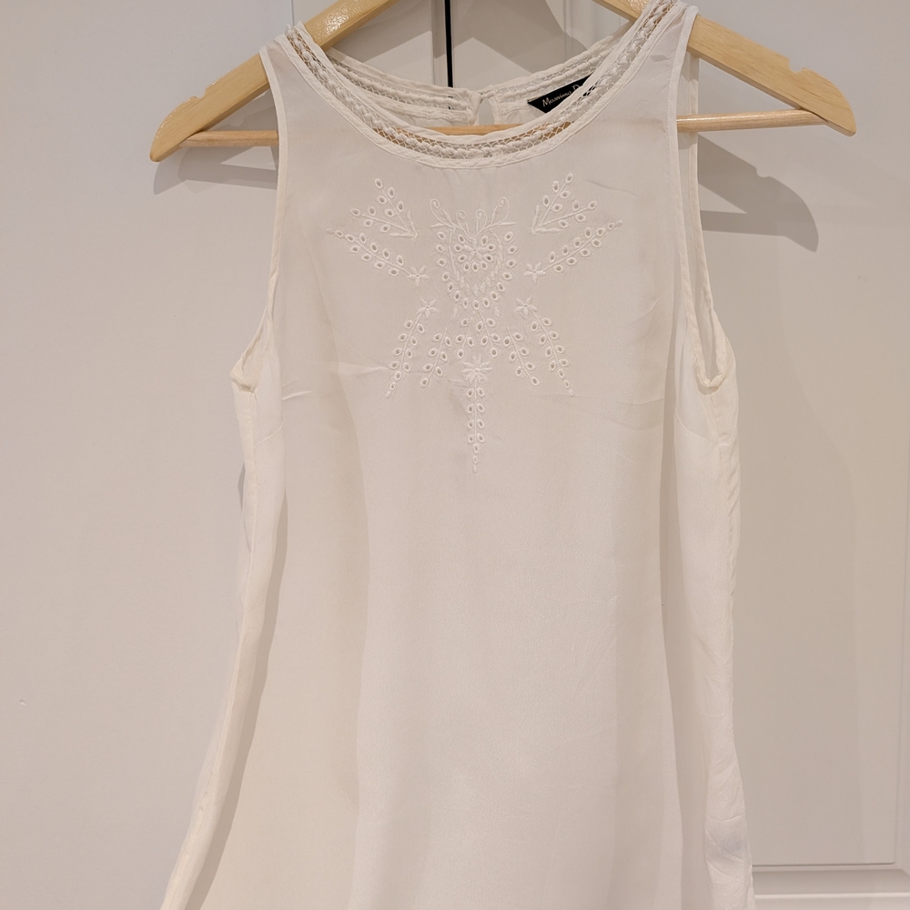 Massimo Dutti White Embroidered Sleeveless Top